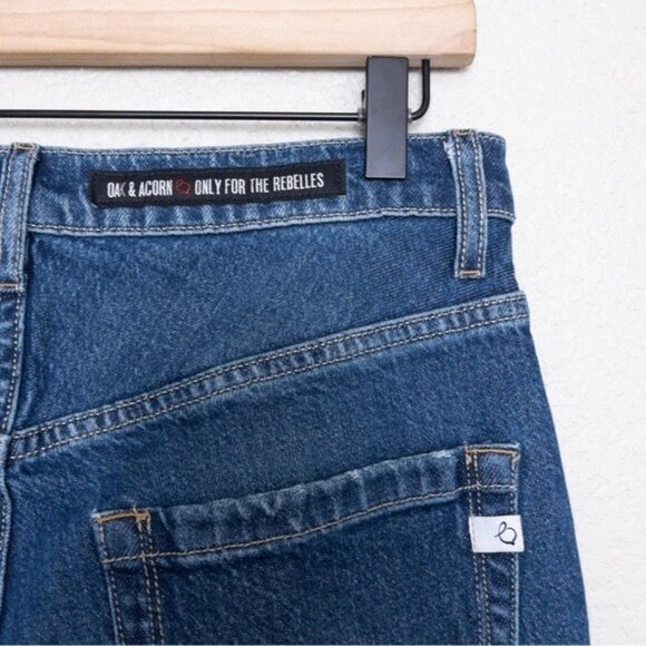 NWT Oak & Acorn Ninety Three Patch Mid Loose Jean 27 Dark Straight High Waisted - Picture 10 of 12